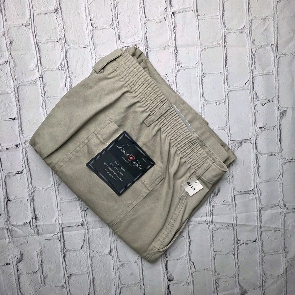 David Taylor Men's 46x39 Big & Tall Beige Flat Front Golf Pants